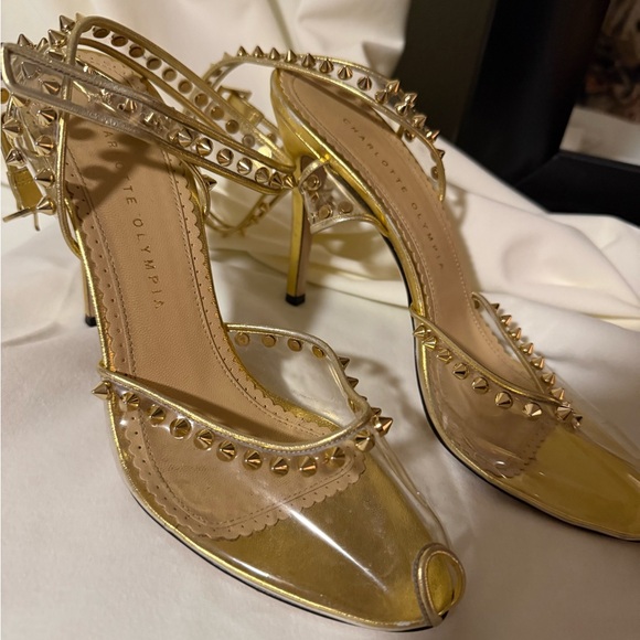 Charlotte Olympia Gold Studded Heels - Picture 3 of 4